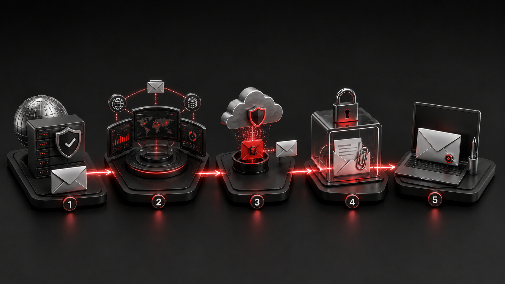 Five connected business email solutions for domain authentication, trust and risk posture, inbox protection, secure encryption, and consistent signature management